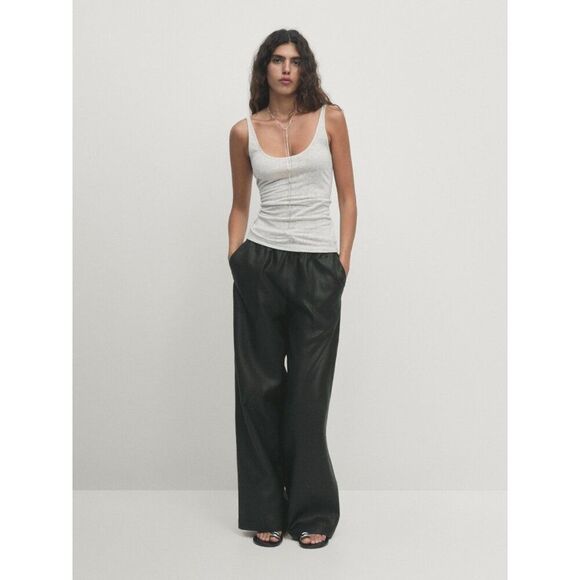 Massimo Dutti Pants - Massimo Dutti Womens Pants Linen EU 34 US 2 Black Wide Leg Trousers 5084/774 NWT